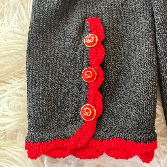 ST John Scalloped Trim Knitted Jacket Womens SZ MD Black Red Holiday - Picture 8 of 10
